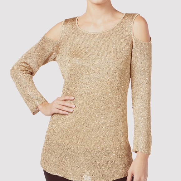 Alfani Tops - Alfani Cold Shoulder Tunic Champagne Sequins Top & Matching Cami Scoop Neck
